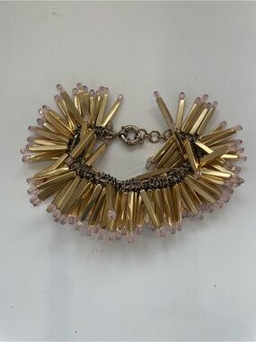 J. Crew Bracelet Gold Fireburst MatchStick Pink Gems